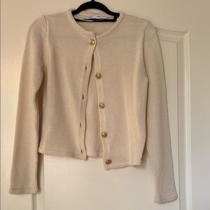 MANGO Cream Cardigan Sweater with Flat Gold Buttons